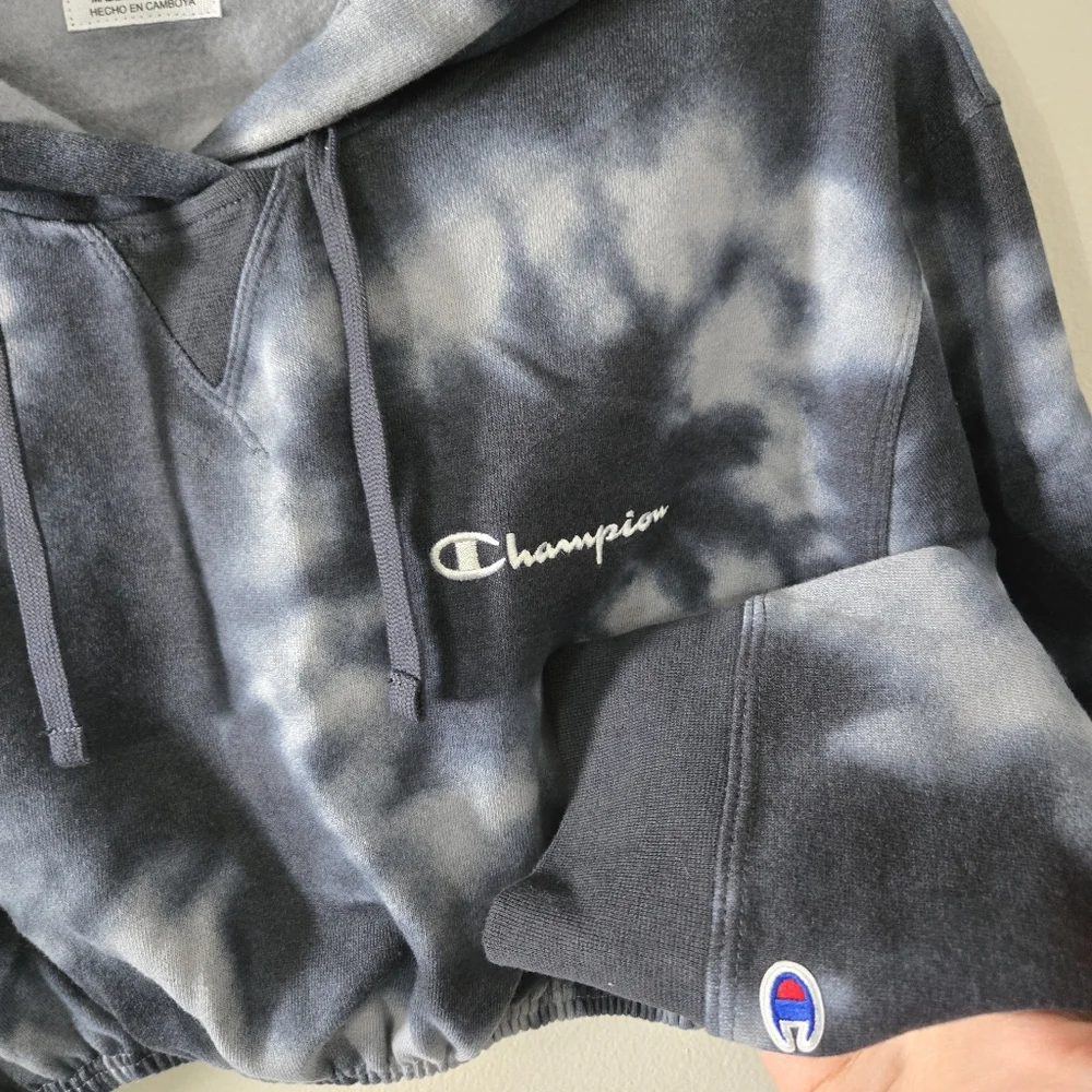Champion tie dye custom cropped hoodie, S, EUC - Picture 5 of 11